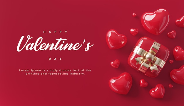 PSD happy valentines day greetings banner post social media mockup auf rotem hintergrund 3d-render