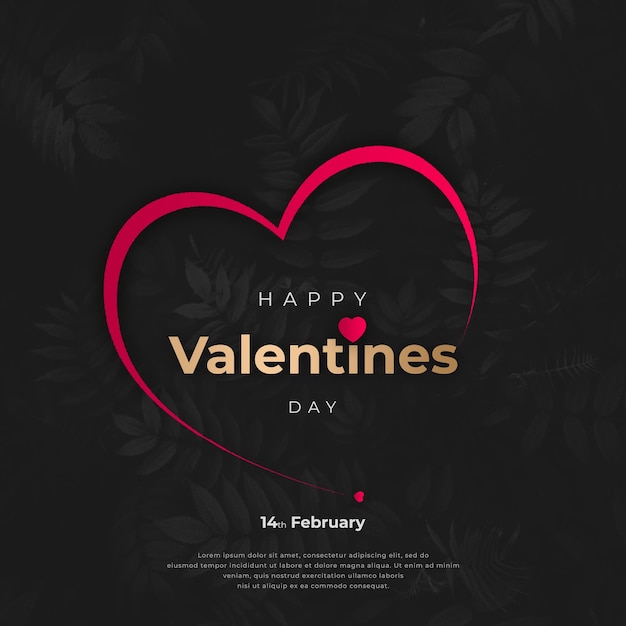 Happy Valentines Day Premium post avec coeurs et fond sombre