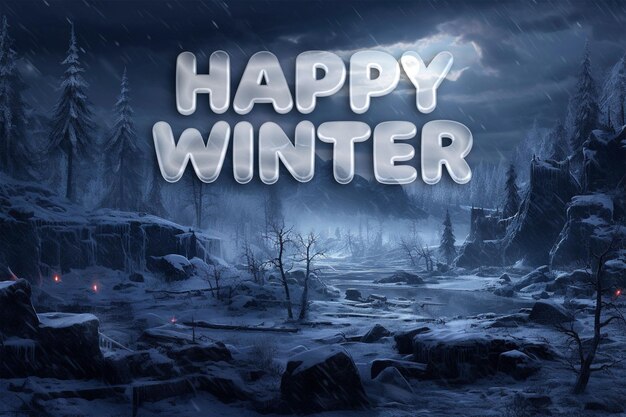 PSD happy winter hintergrundvorlage mit magic winter szene mit einem breitbildschirm