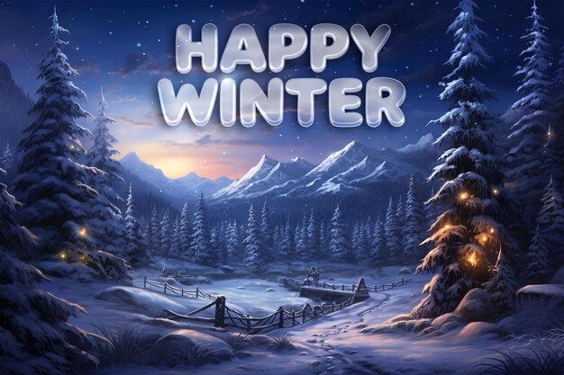 PSD happy winter hintergrundvorlage mit magic winter szene mit einem breitbildschirm