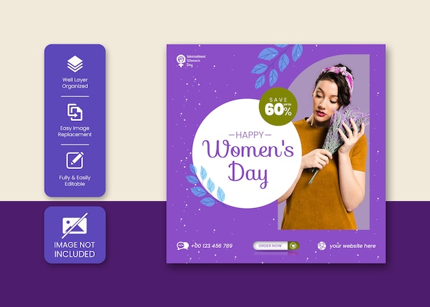 Happy Women's Day Instagram-Post und Social-Media-Banner-Template-Design