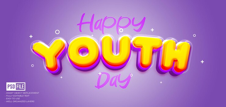 PSD happy youth day editierbarer texteffekt im 3d-stil