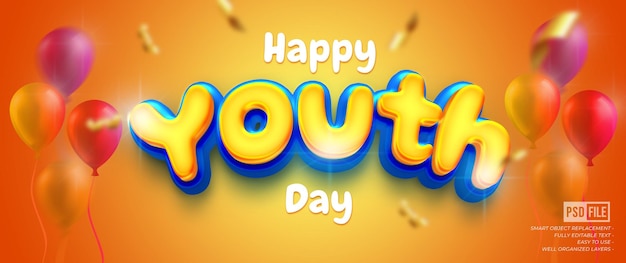 Happy Youth Day Text editierbarer 3D-Stileffekt