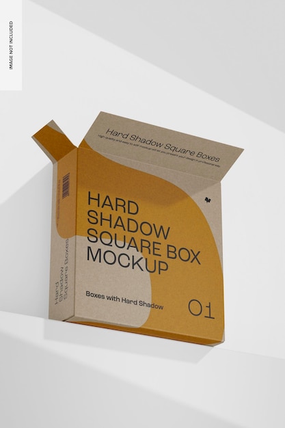 Hard shadow square box mockup, low angle view