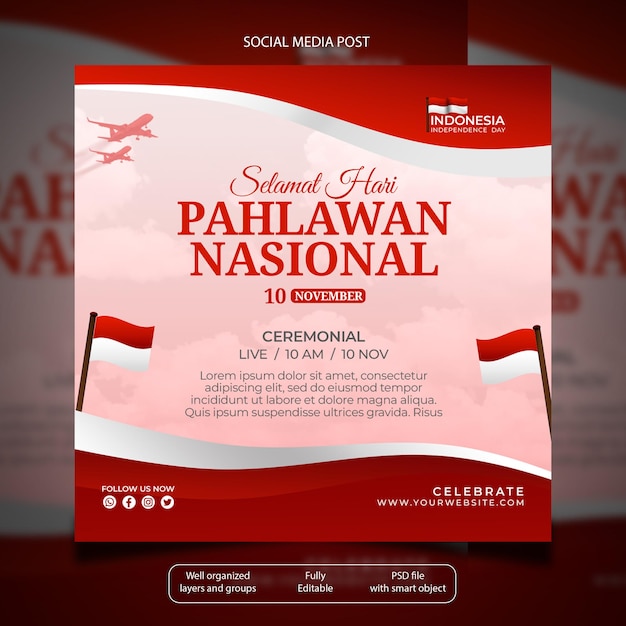 Hari pahlawan indonesia día de la independencia publicación en redes sociales