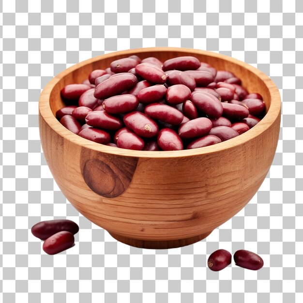 PSD des haricots d'adzuki rouges dans un bol en bois isolés sur un fond transparent