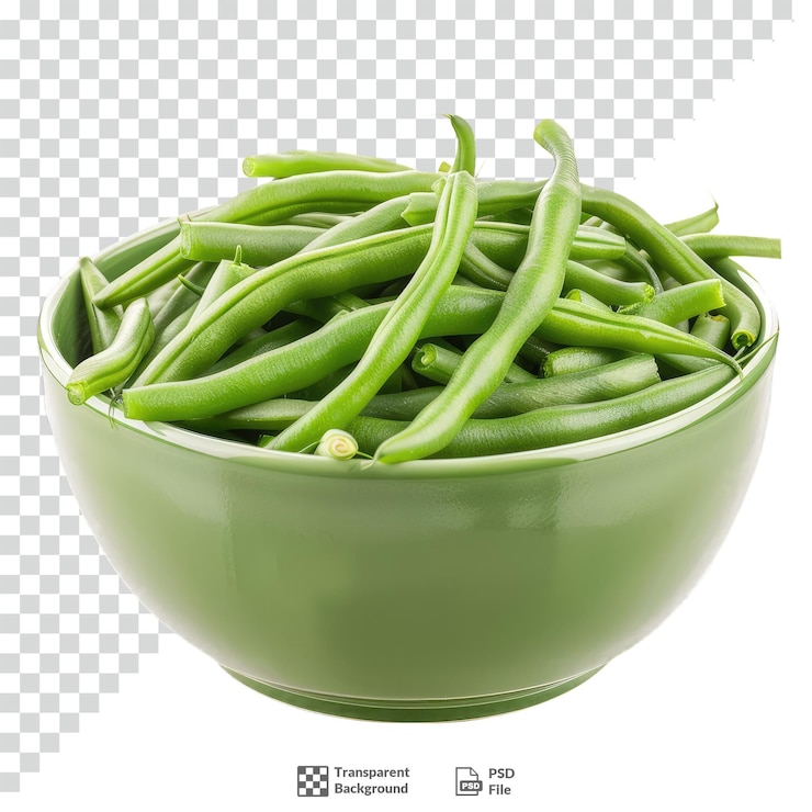 PSD des haricots verts dans un bol sur un fond transparent