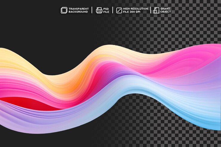 PSD harmoni pastel gelombang cair abstrak dengan warna menenangkan pada latar belakang transparan