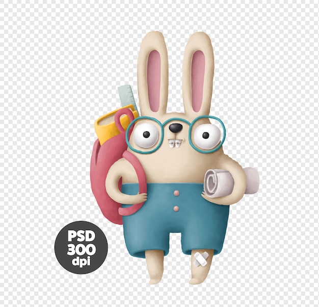 PSD hase in gläsern und mit einem rucksack