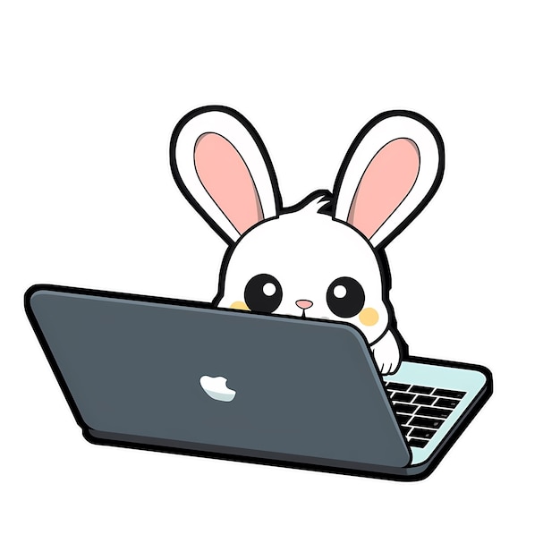 PSD hase mit einem laptop-computer kawaii aufkleber png transparente datei