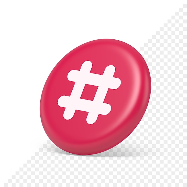 Hashtag botão rede social mídia comunicação símbolo internet mensagem chave 3d ícone de visão lateral