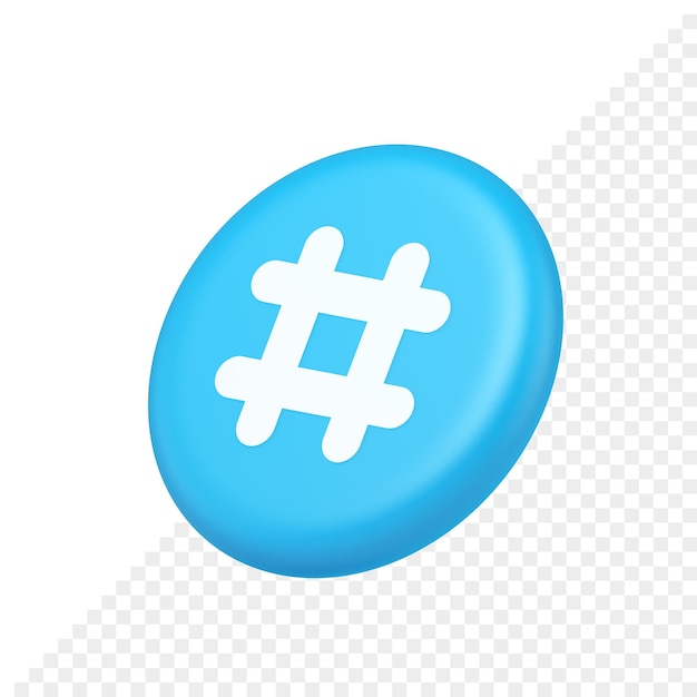 Hashtag botón red social medios comunicación símbolo internet mensaje clave 3d vista lateral icono