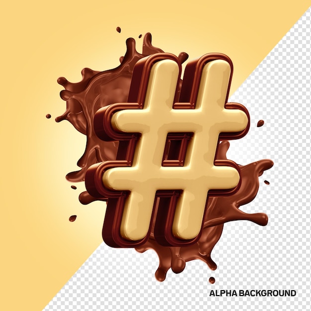 PSD hashtag de chocolat en alphabet 3d