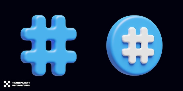 Hashtag ícone de mídia social em renderização 3d