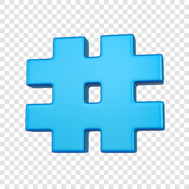 PSD hashtag métallique bleu sur fond transparent