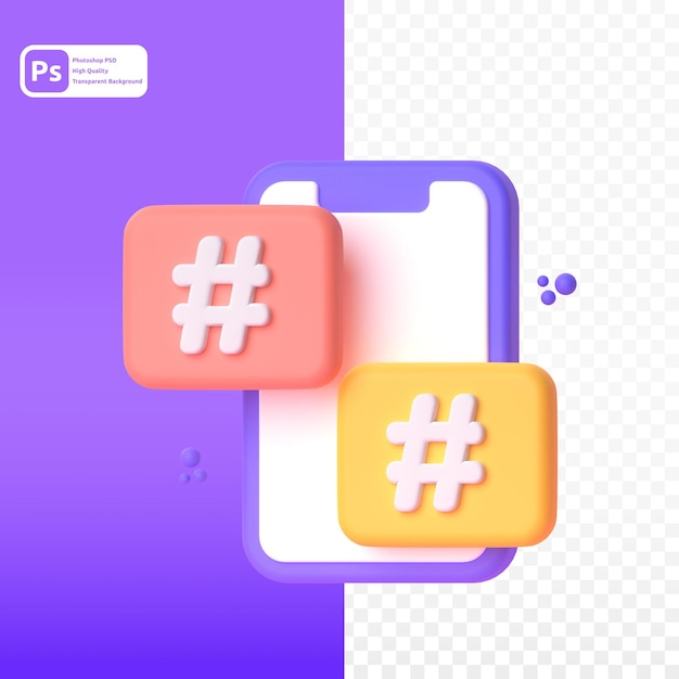 Hashtag nel rendering 3d per la presentazione web di risorse grafiche o altro