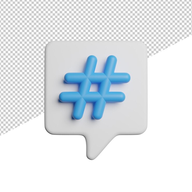 PSD hashtag signo palabras clave vista frontal 3d renderizado icono ilustración sobre fondo transparente
