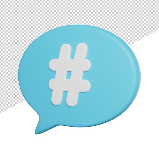 PSD hashtag speech buble un globo de diálogo azul con un hashtag en él