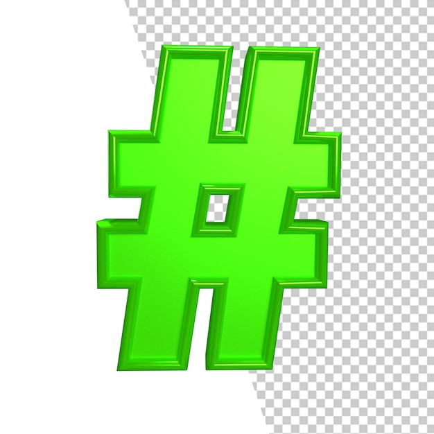 Hashtag-symbol 3d-grünes symbol