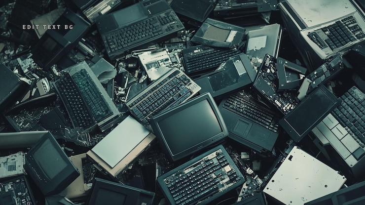 PSD haufen weggeworfener elektronischer geräte, darunter laptops, tastaturen und monitore