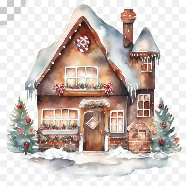 PSD haus winter weihnachten aquarell transparenter hintergrund