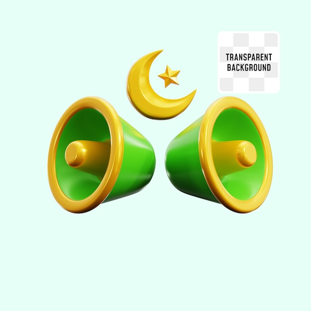 PSD haut-parleur de la mosquée pour la campagne d'activité du ramadan diffusée avec la lune croissante 3d icon illustration render design