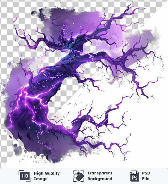 PSD haute qualité transparente psd vecteur éclair tempête symbole chargé éclair violet en forme d'arbre