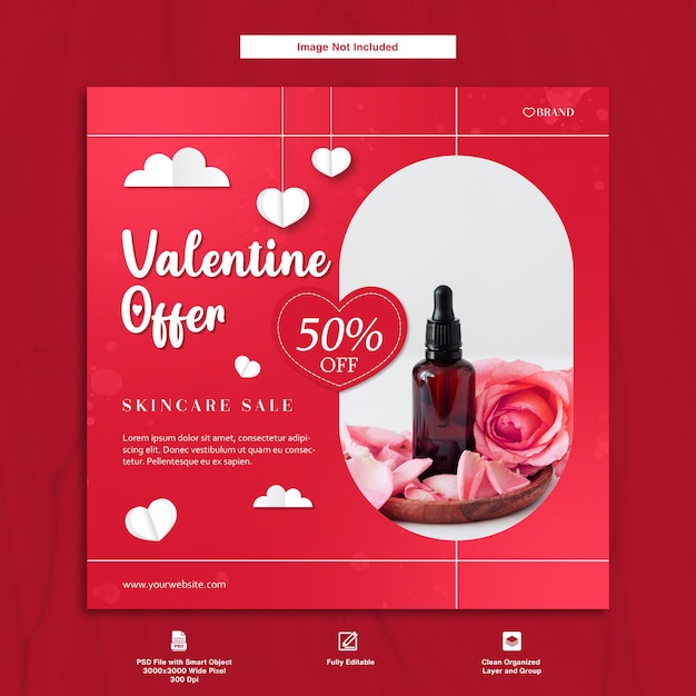 Hautpflege rabatt angebot valentinstag thema social media post template design