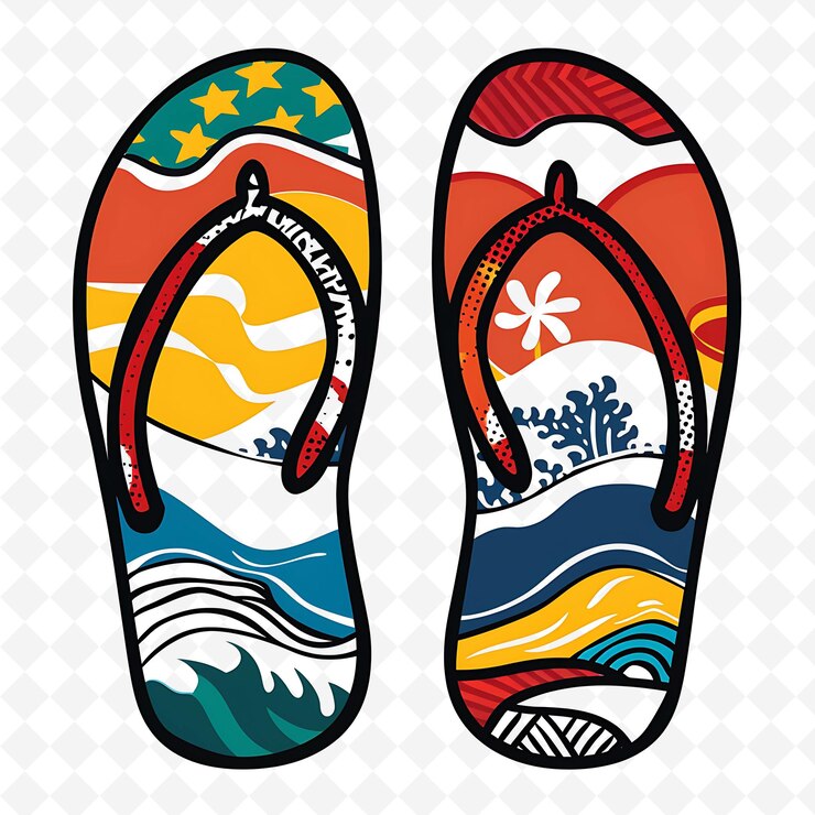 PSD havaianas con pantofole in stile pop art con colori audaci e disegni creativi di icone della cultura brasiliana