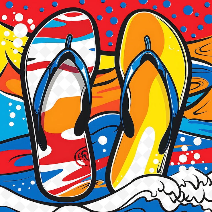 PSD havaianas con pantofole in stile pop art con colori audaci e disegni creativi di icone della cultura brasiliana