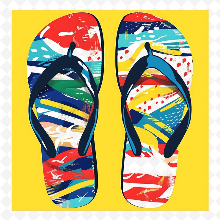 PSD havaianas con zapatillas de estilo pop art con colores audaces y diseños creativos de iconos de la cultura brasileña
