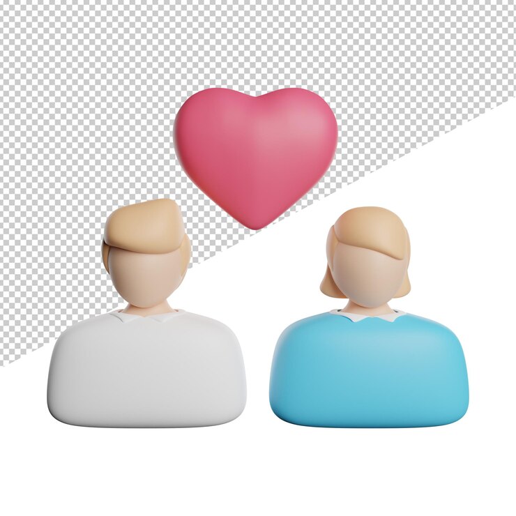 PSD hay un par de figuritas una al lado de la otra, con un corazón rojo encima.