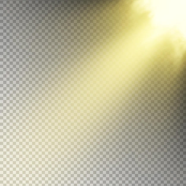 Haz de luz amarillo brillante aislado en un fondo transparente
