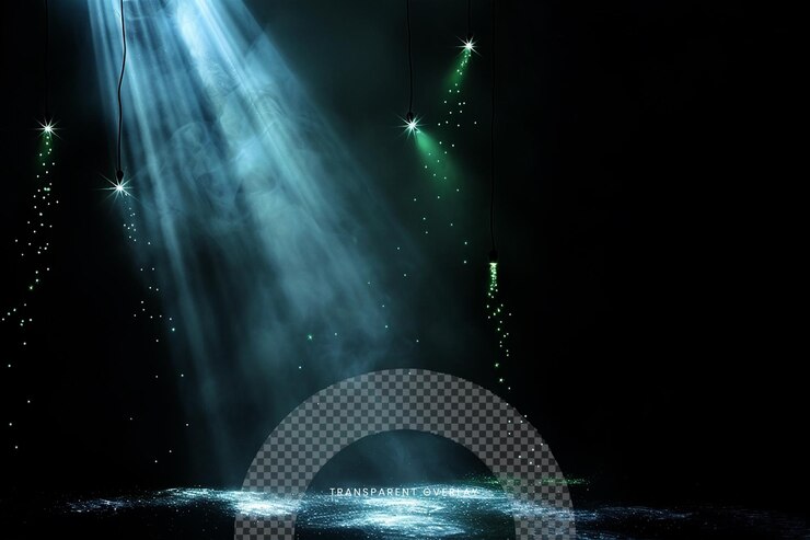 PSD haz de luz de reflector azul en fondo transparente