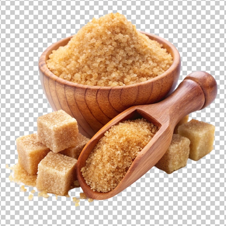 PSD hazelnuts molidos en una cuchara y un cuenco de madera sobre un fondo transparente