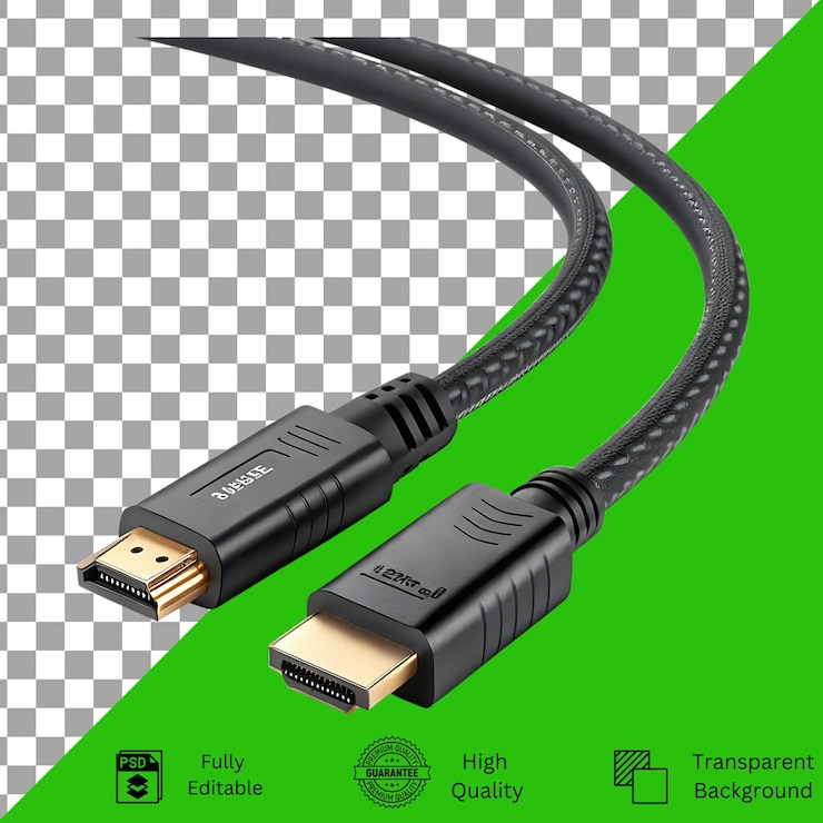 PSD hdmi cable high quality editable psd on transparent background