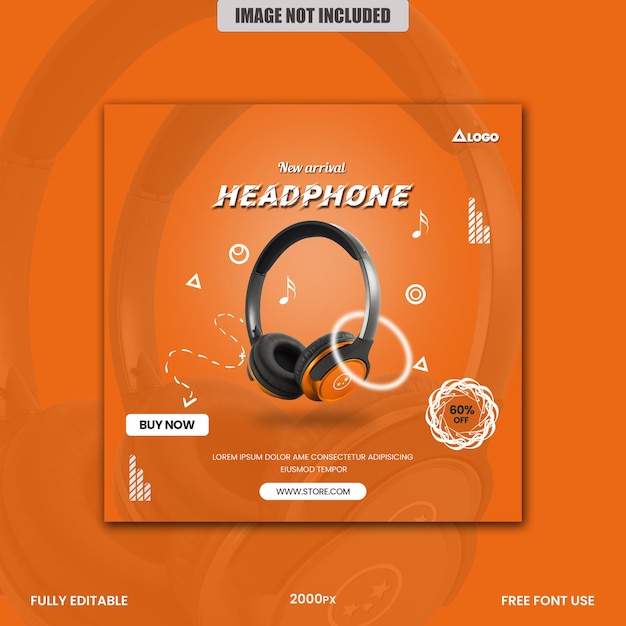 Headphone premium publicación en redes sociales psd