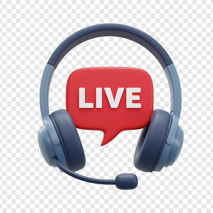 PSD headset con live speech bubble per la comunicazione online su sfondo trasparente