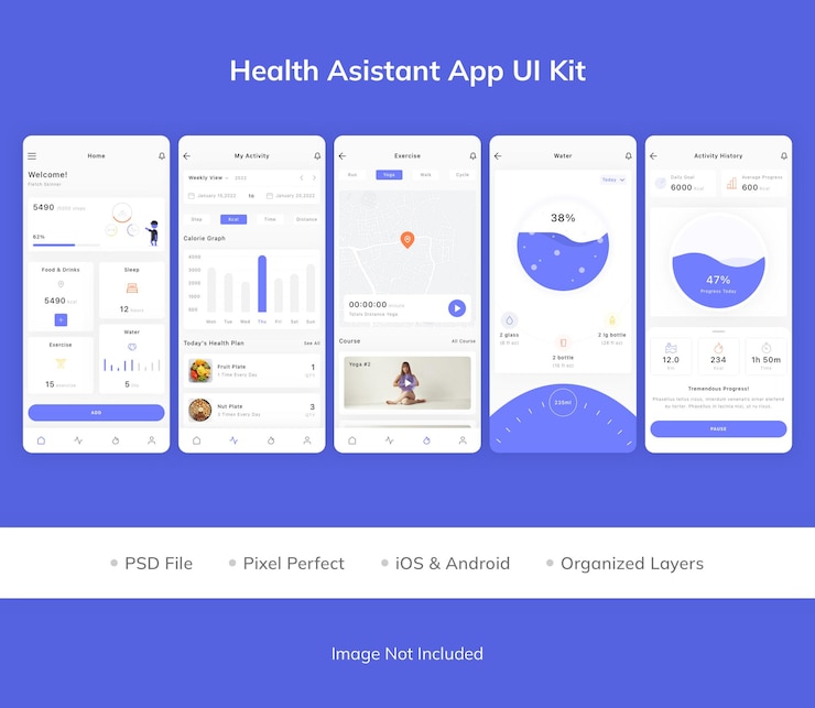 PSD health asistant app ui kit