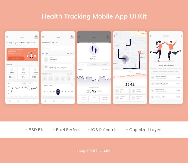 PSD health tracking mobile app ui-kit