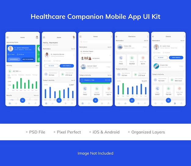 PSD healthcare companion mobile app ui-kit