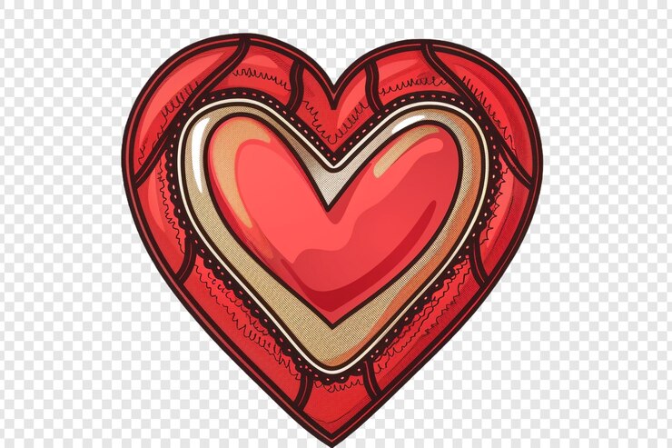 PSD heart embroidered patch badge on isolated on transparent background