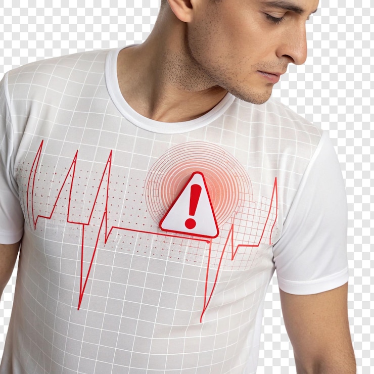 PSD heart health alert smart t-shirt displaying ecg and warning sign