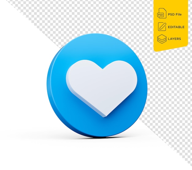 Heart Icon Romantic Love Symbol Blue Circle Button With 3d Web Icon 3d Illustration