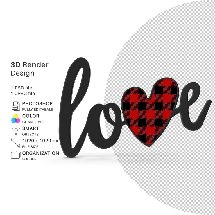 PSD heart love tipografia effetto testo modellazione 3d file psd tipografia d'amore realistica