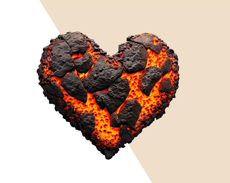 PSD heart on fire made of lava