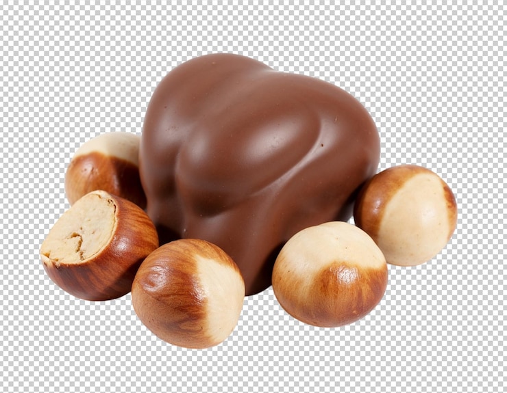PSD heart-shaped chocolate with hazelnuts
