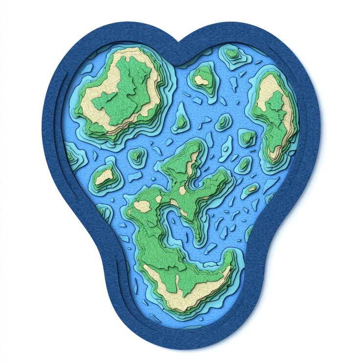 PSD heart shaped island paper cutout illustration