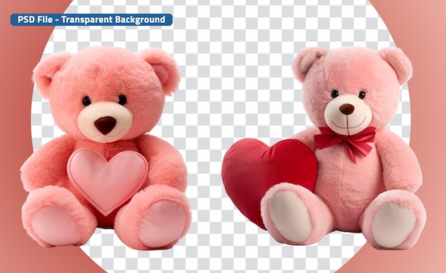 PSD heartholding pink bear un juego de juguetes de animales de peluche esponjoso