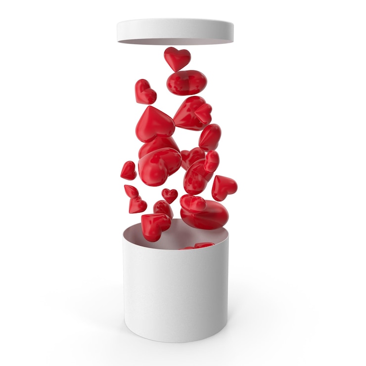 PSD hearts spilling out of a gift box